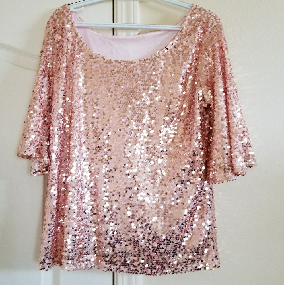 Rose gold  Sequin 3/4 sleeve blouse